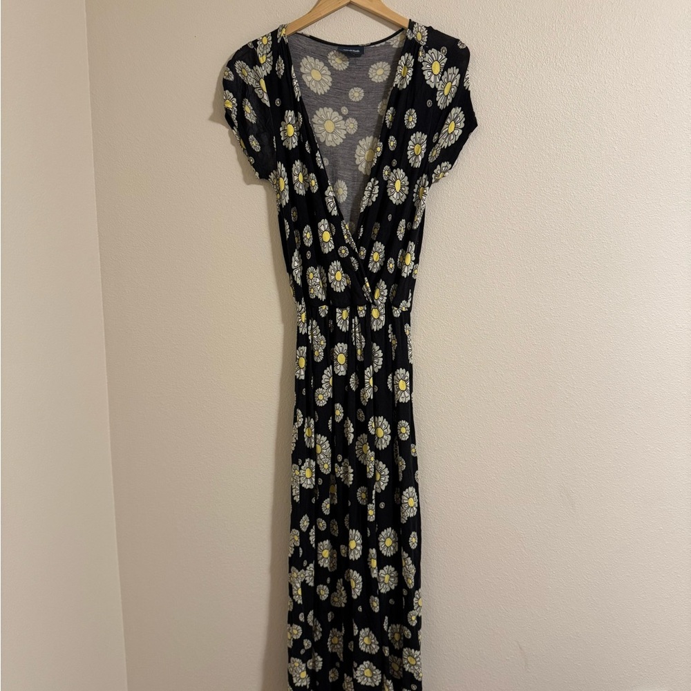 Modcloth Black Maxi Dress with White and Yellow Floral Pattern